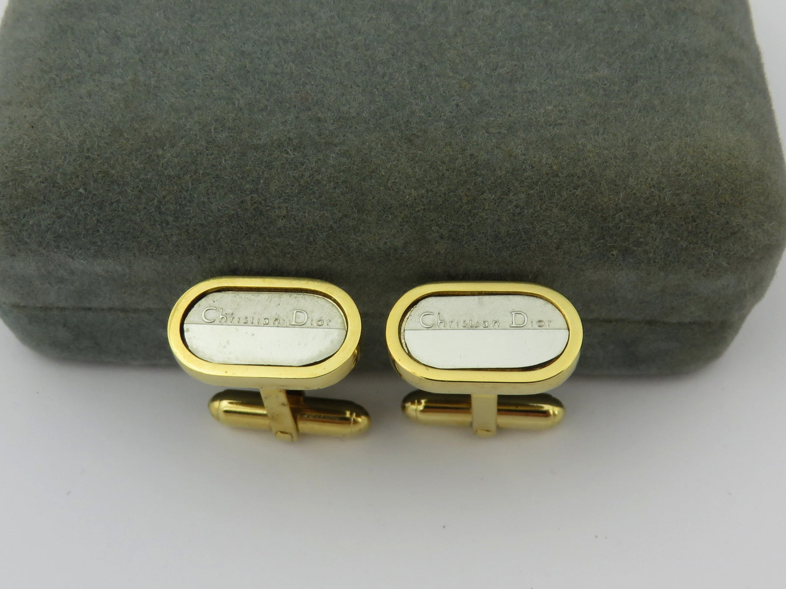 Christian Dior Gold Silver Tone Metal Logo Cufflinks Price Includes US Tariff
