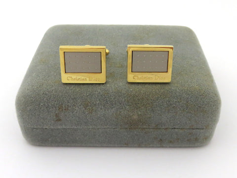 Christian Dior Gold Silver Tone Metal Logo Cufflinks