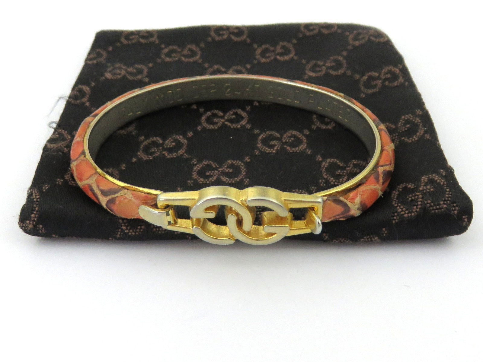 GUCCI Vintage Leather 24KT Gold Plated Metal GG Bangle Price Includes US tariff