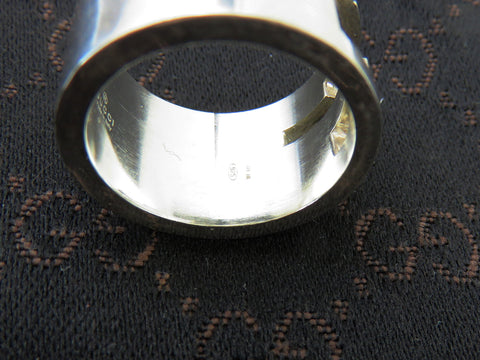 GUCCI Sterling Silver Stencil G Logo Wide Band Ring Size 5.75