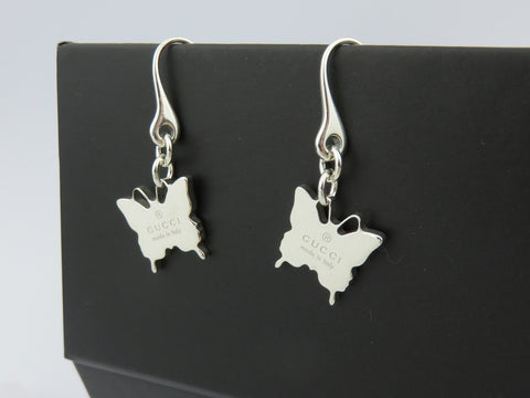 Gucci Sterling Silver Butterfly Dangle Earrings