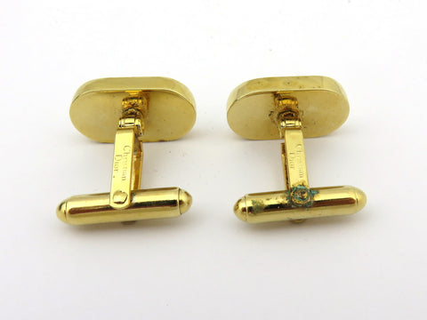 Christian Dior Gold Silver Tone Metal Logo Cufflinks