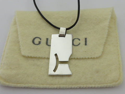 Gucci Sterling Silver Pisces Pendant Black Leather Cord Unisex Necklace