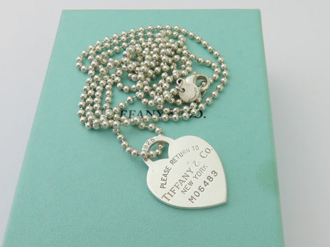 TIFFANY & CO Silver Return to Tiffany Heart Tag Long Beaded Chain Necklace