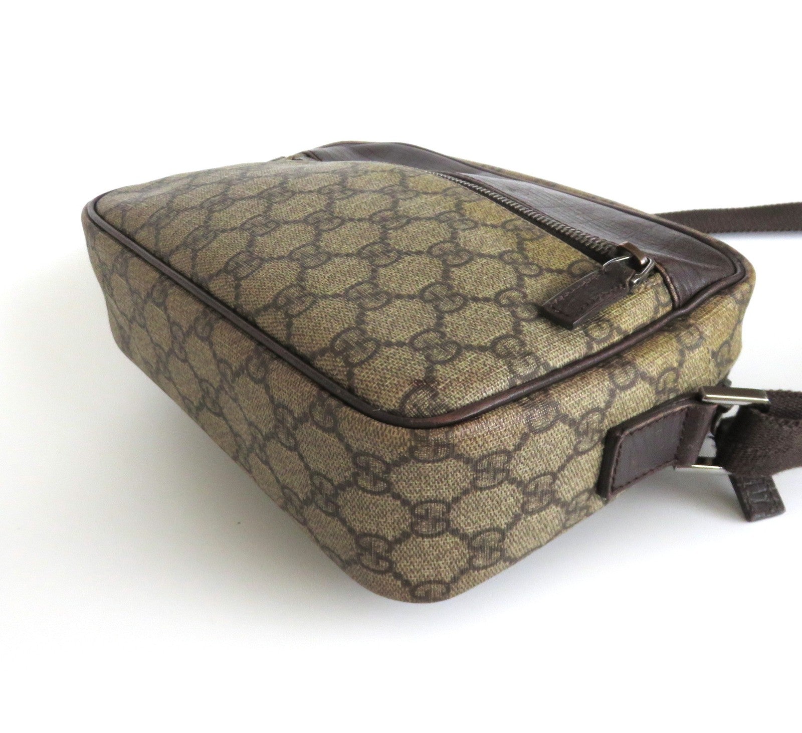 Authentic GUCCI Brown GG Monogram Canvas Leather Unisex Cross Body Bag Purse