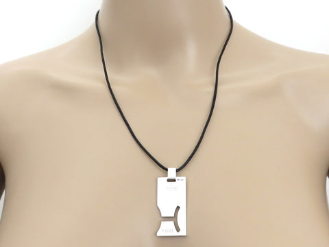 Gucci Sterling Silver Pisces Pendant Black Leather Cord Unisex Necklace