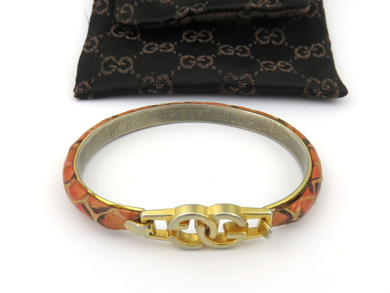 GUCCI Vintage Leather 24KT Gold Plated Metal GG Bangle Price Includes US tariff