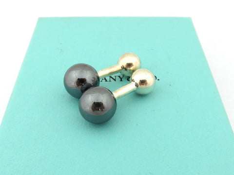 TIFFANY & CO Sterling Silver Black Barbell Ball Cufflinks