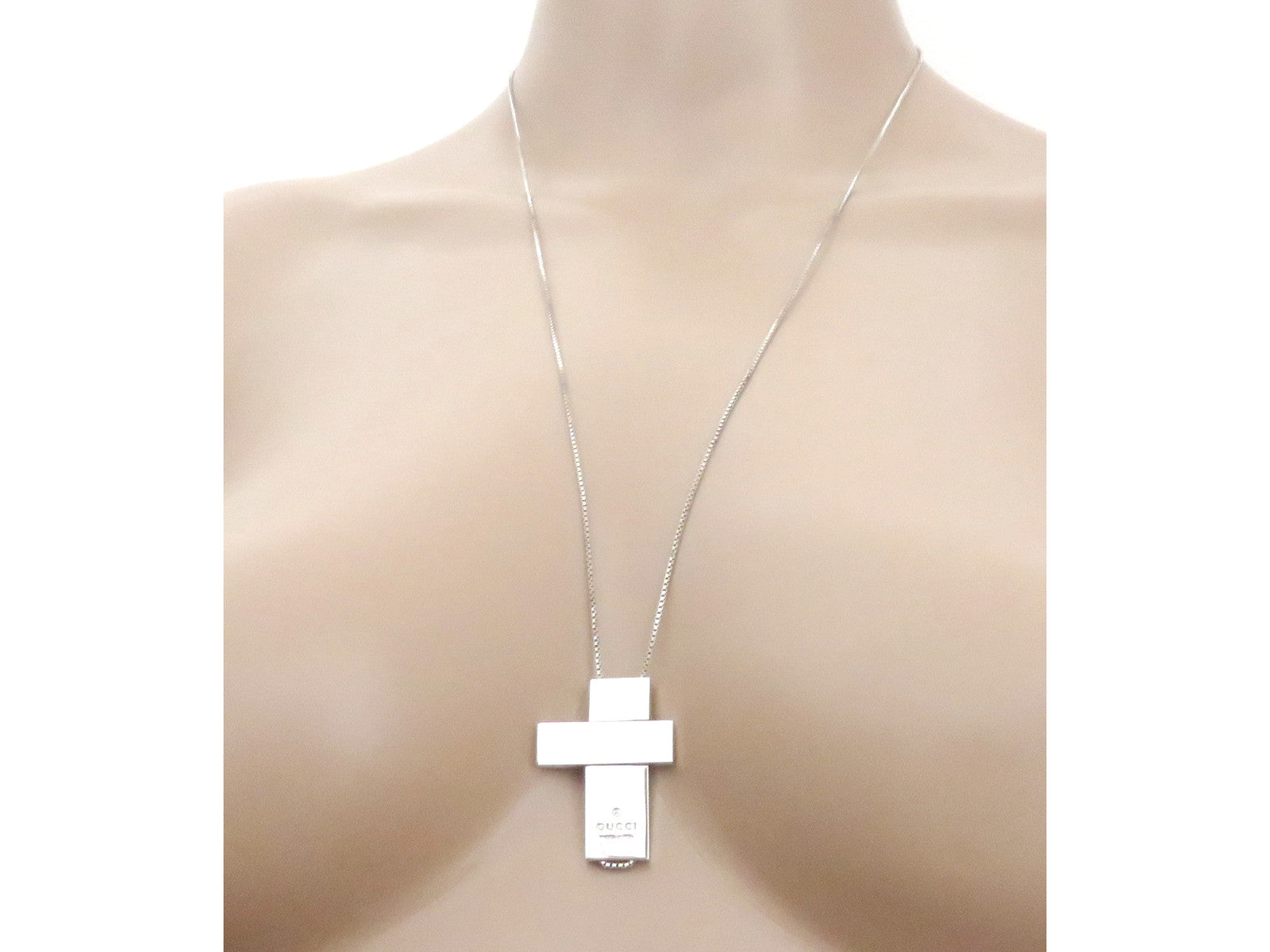 Gucci Sterling Silver Large Cross Long Chain Pendant Price Includes US Tariff