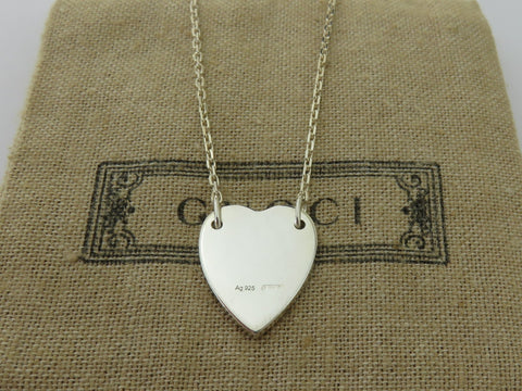 Gucci Sterling Silver Trademark Heart Pendant Necklace Price Includes US Tariff