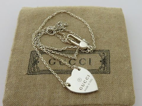 Gucci Sterling Silver Trademark Heart Pendant Necklace Price Includes US Tariff