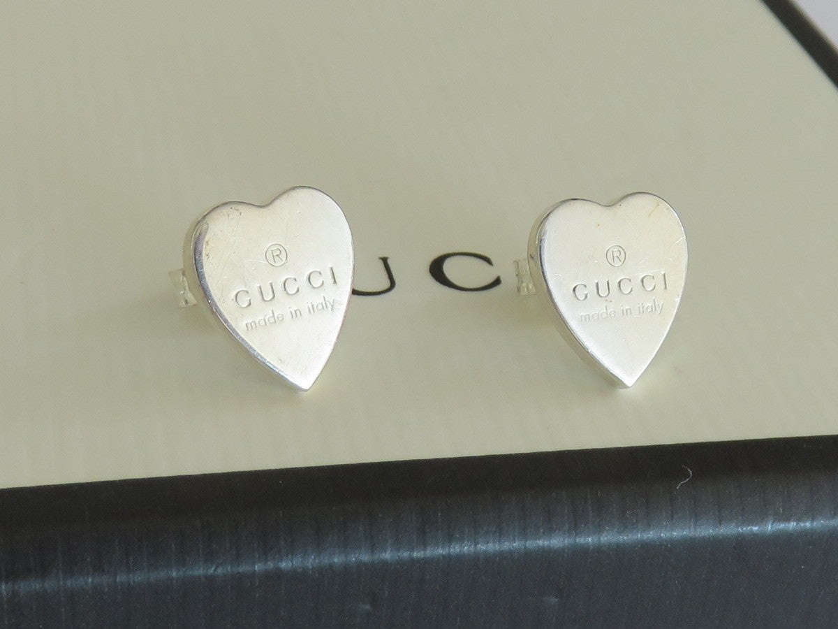 GUCCI Sterling Silver Trademark Heart Tag Earrings Price Includes US Tariff