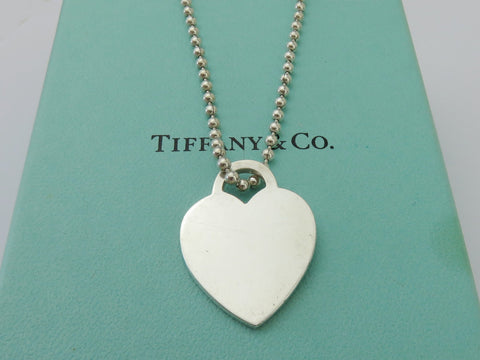 TIFFANY & CO Silver Return to Tiffany Heart Tag Long Beaded Chain Necklace