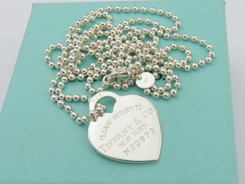 TIFFANY & CO Silver Return to Tiffany Heart Tag Long Beaded Chain Necklace