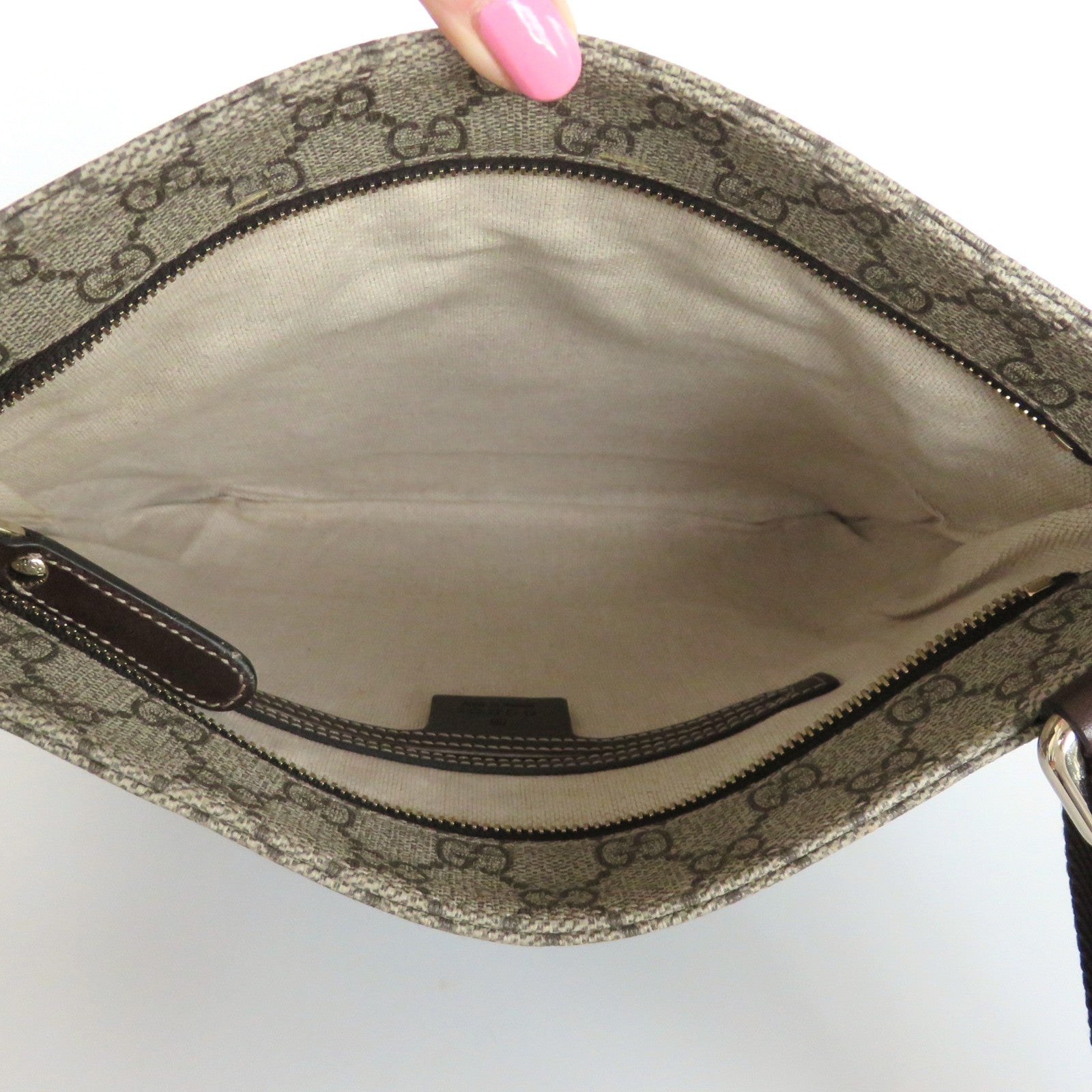 GUCCI Brown GG Monogram Canvas Leather Unisex Cross Body Bag Purse Authentic