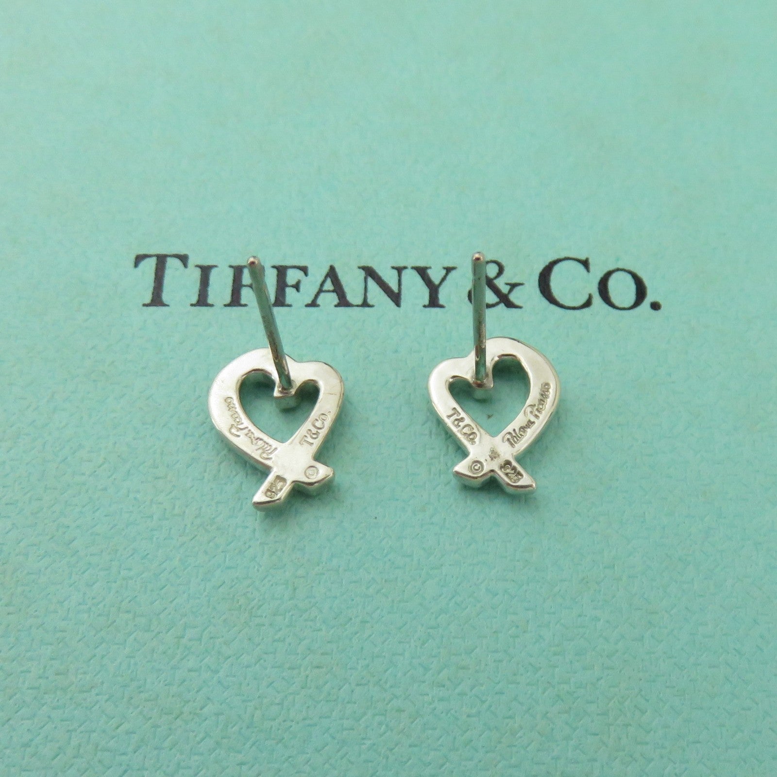 TIFFANY & CO 925 Sterling Silver Loving Heart Earrings Authentic