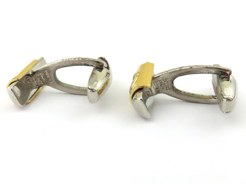 Gucci Vintage Gold Silver Tone Metal GG Logo Cufflinks Tie Clip Set