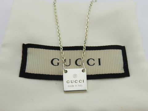 Gucci Sterling Silver Mini Square Tag Pendant Necklace