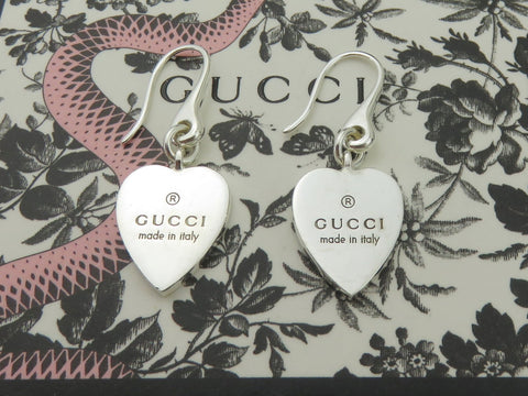 Gucci Sterling Silver Trademark Heart Dangle Earrings Price Includes US Tariff