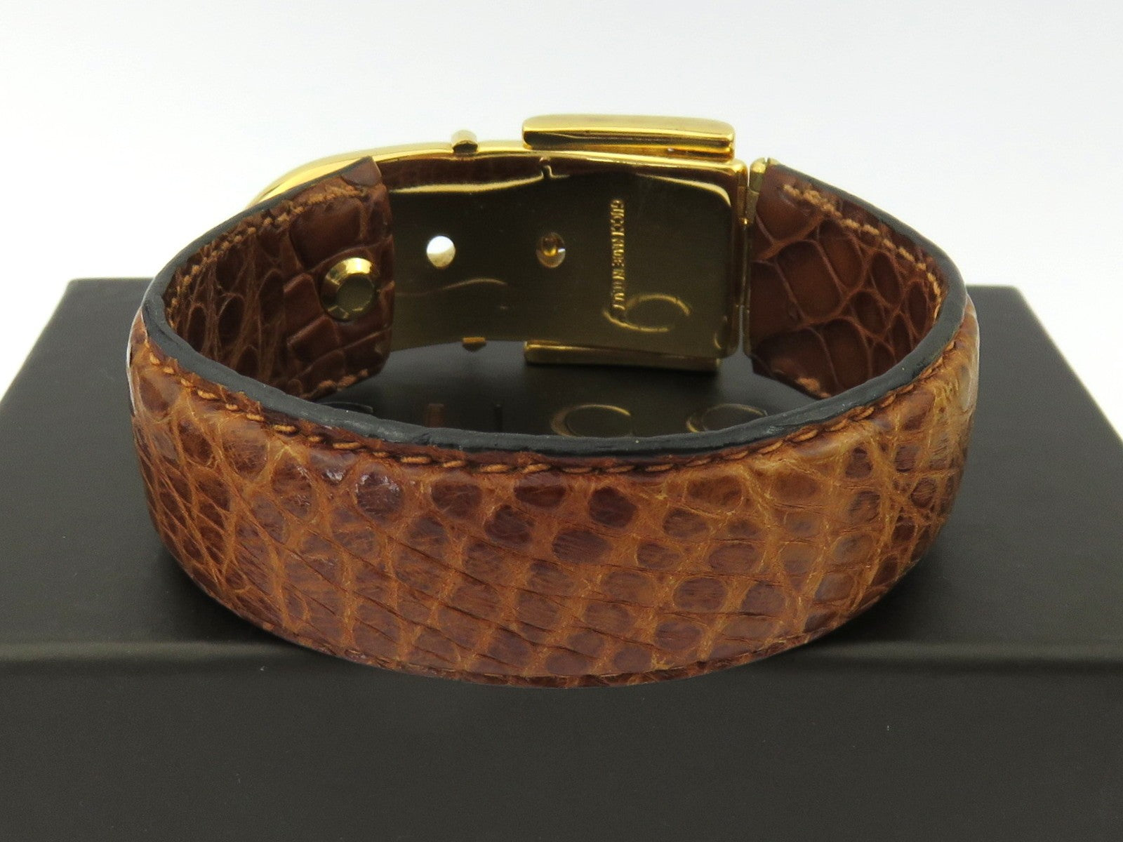 GUCCI Brown Leather Gold Tone Metal Belt Bangle Price Includes US Tariff