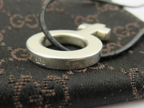 Gucci Sterling Silver Female Symbol Pendant Black Leather Cord Necklace