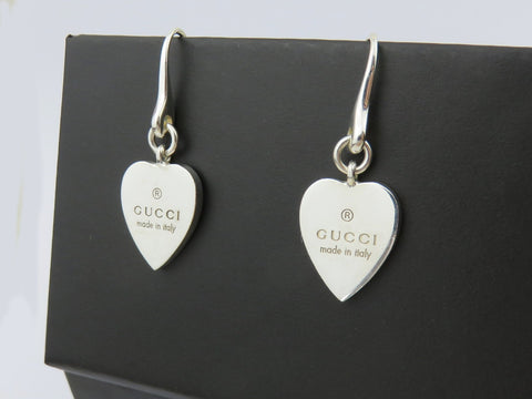 Gucci Sterling Silver Trademark Heart Dangle Earrings Price Includes US Tariff