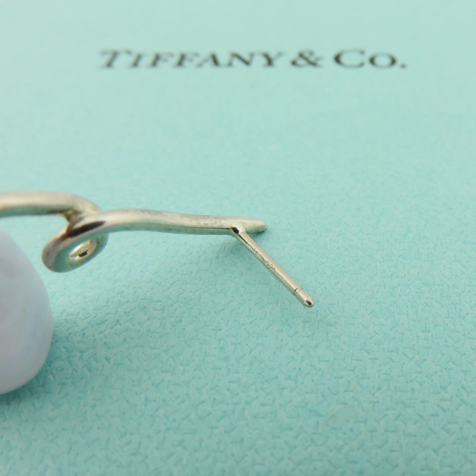 TIFFANY & CO 925 Silver Blue Lace Agate Twist Dangle Drop Earring with Box Rare