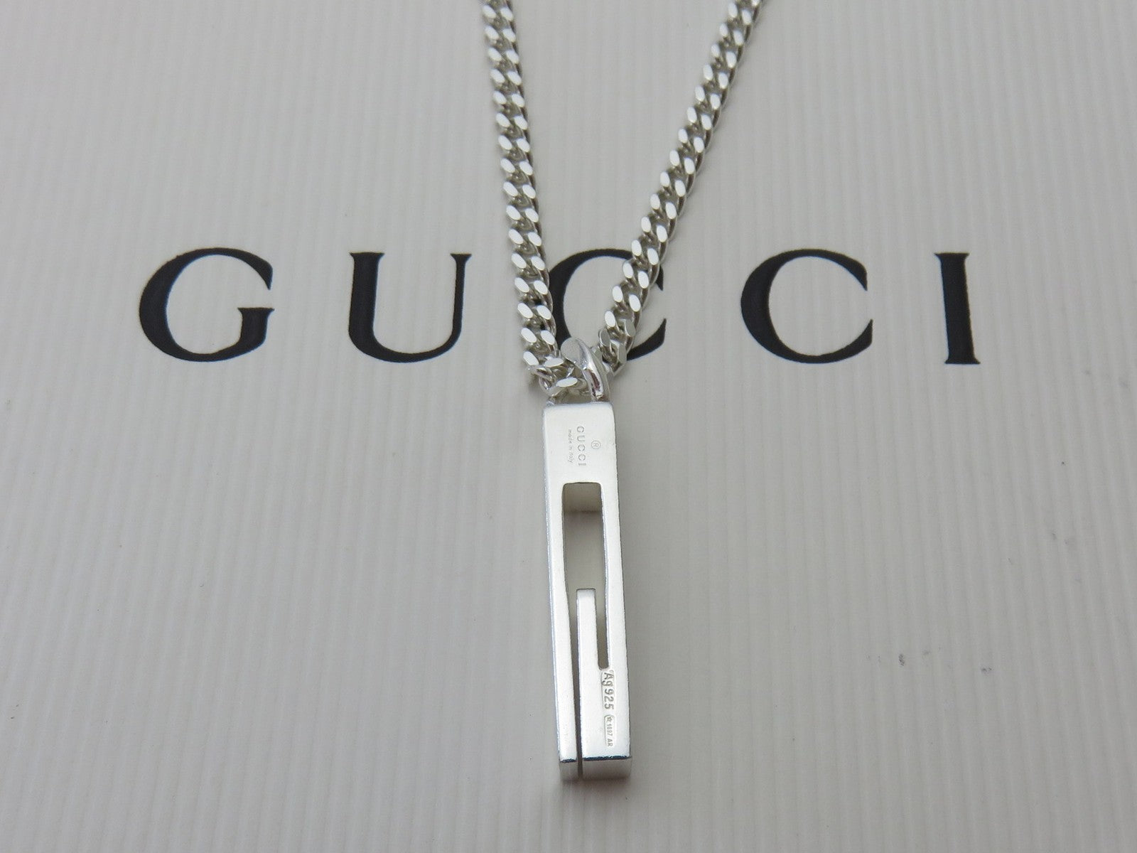 Gucci Sterling Silver Stencil G Logo Pendant Necklace Price Includes US Tariff