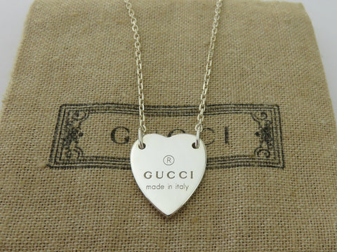 Gucci Sterling Silver Trademark Heart Pendant Necklace Price Includes US Tariff