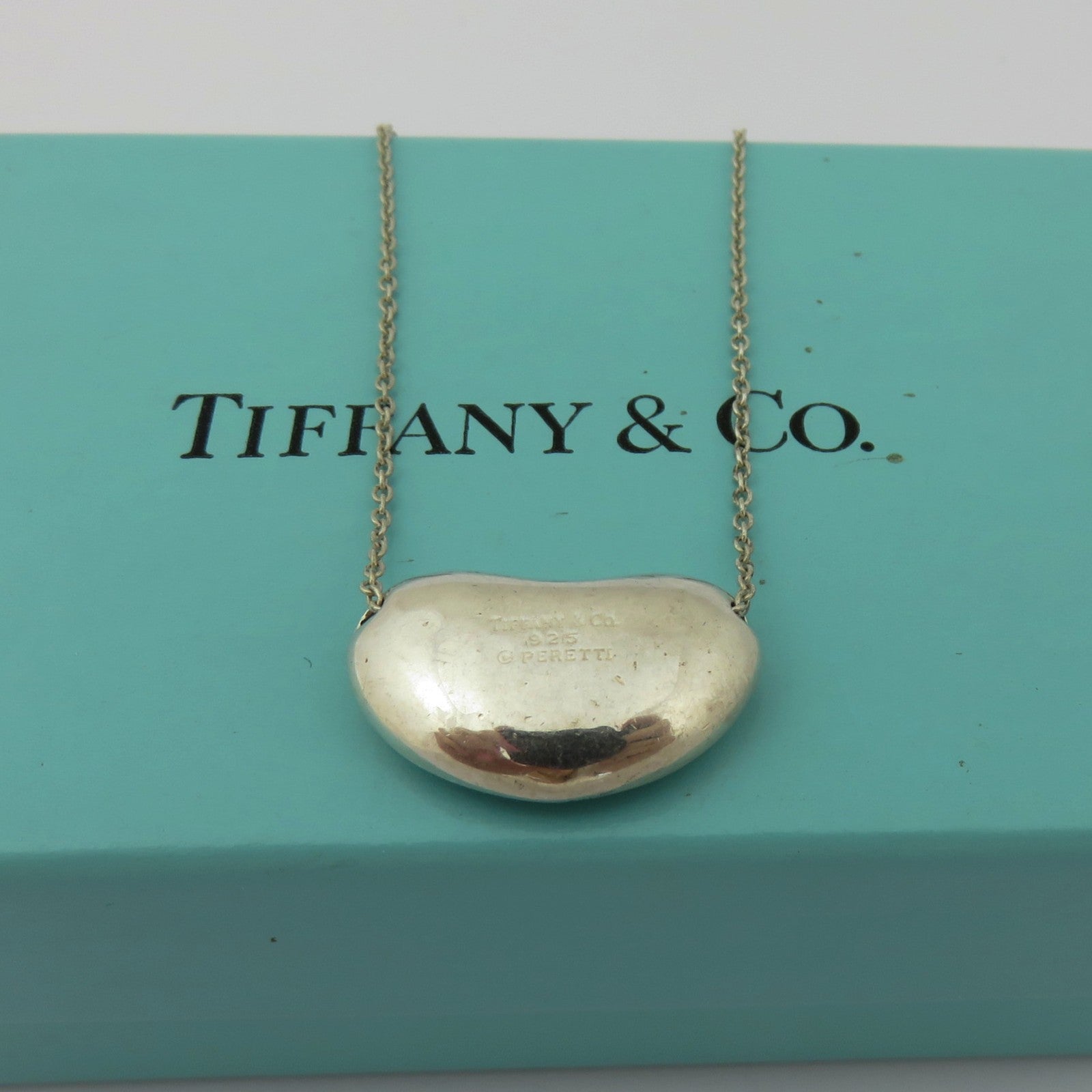 TIFFANY & CO 925 Sterling Silver Large Bean Pendant Necklace