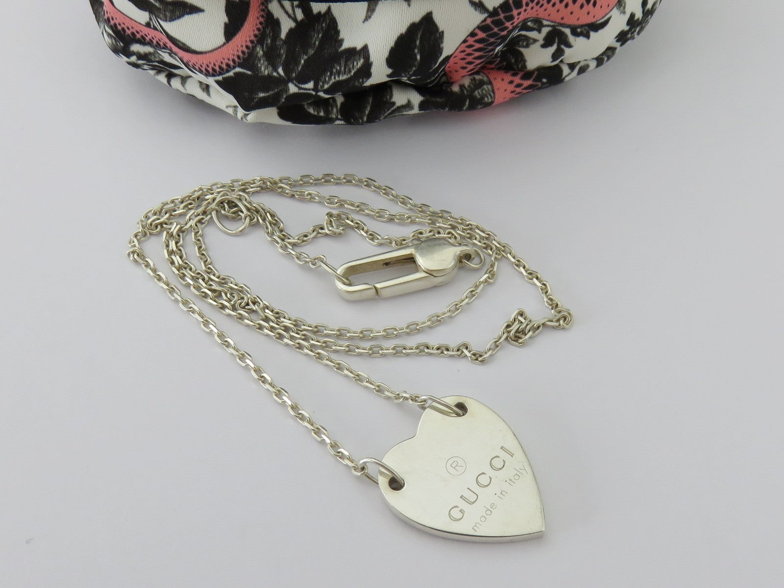 Gucci Sterling Silver Trademark Heart Pendant Necklace Price Includes US Tariff