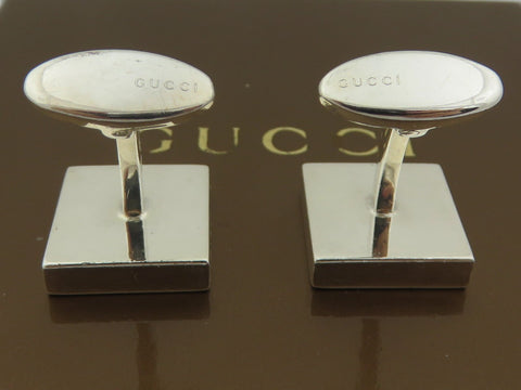 Gucci Sterling Silver Trademark Square Cufflinks Price Includes US Tariff