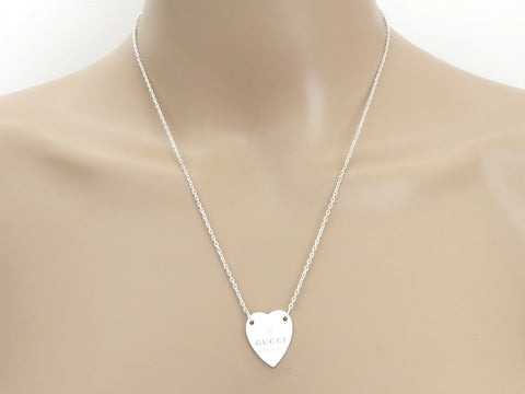 Gucci Sterling Silver Trademark Heart Pendant Necklace Price Includes US Tariff