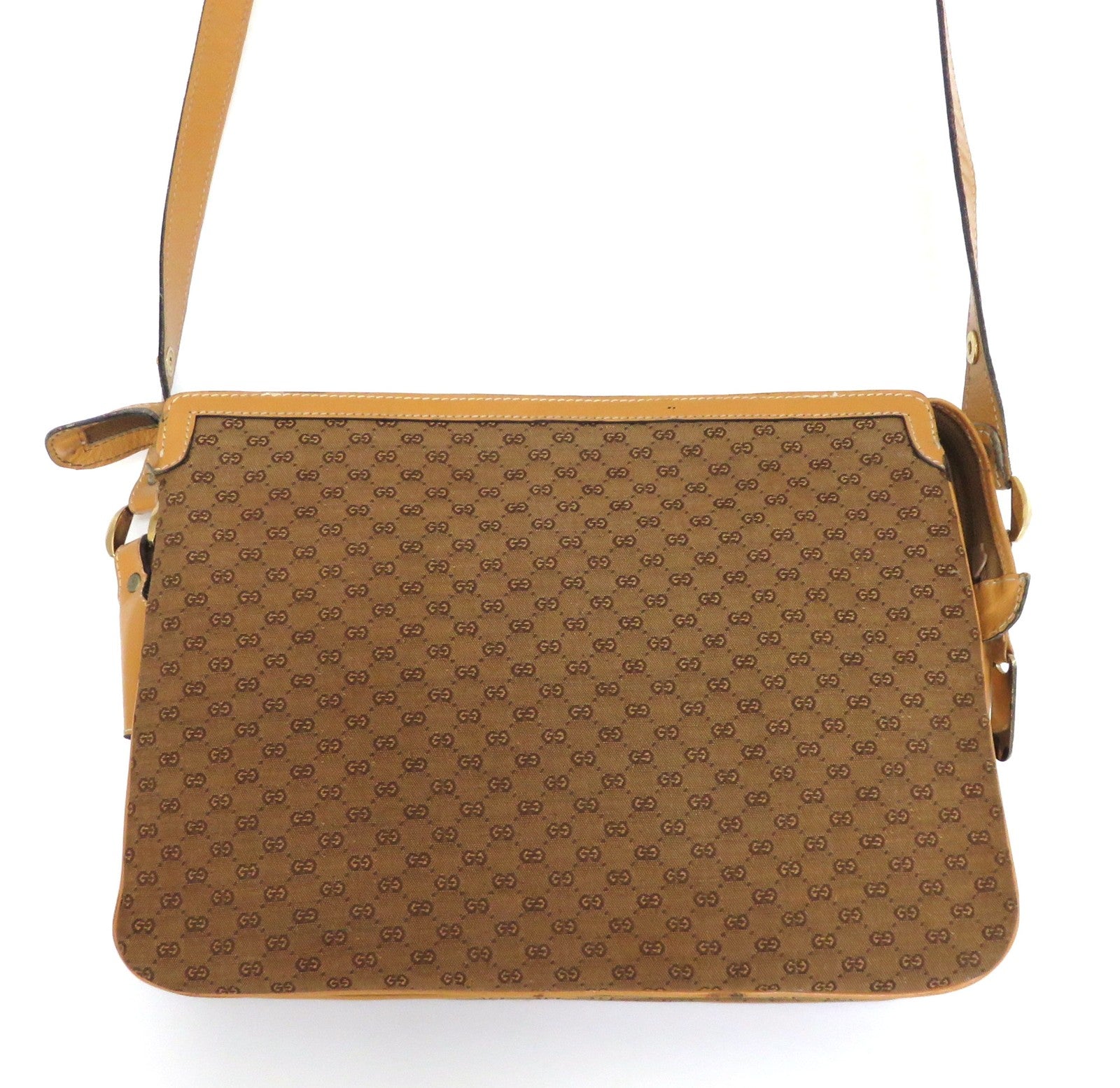 GUCCI Vintage Brown GG Monogram Canvas Leather Unisex Shoulder Bag Authentic