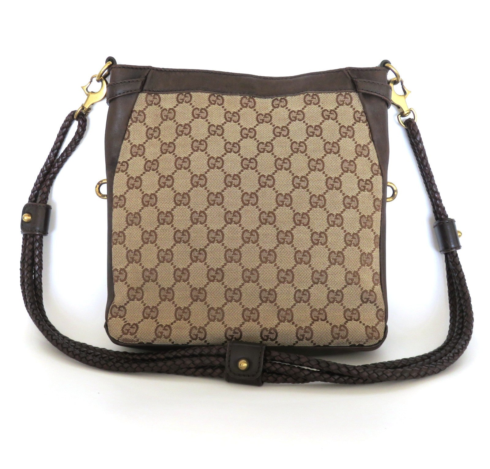 GUCCI Brown GG Monogram Canvas Leather Unisex Cross Body Bag Purse Authentic