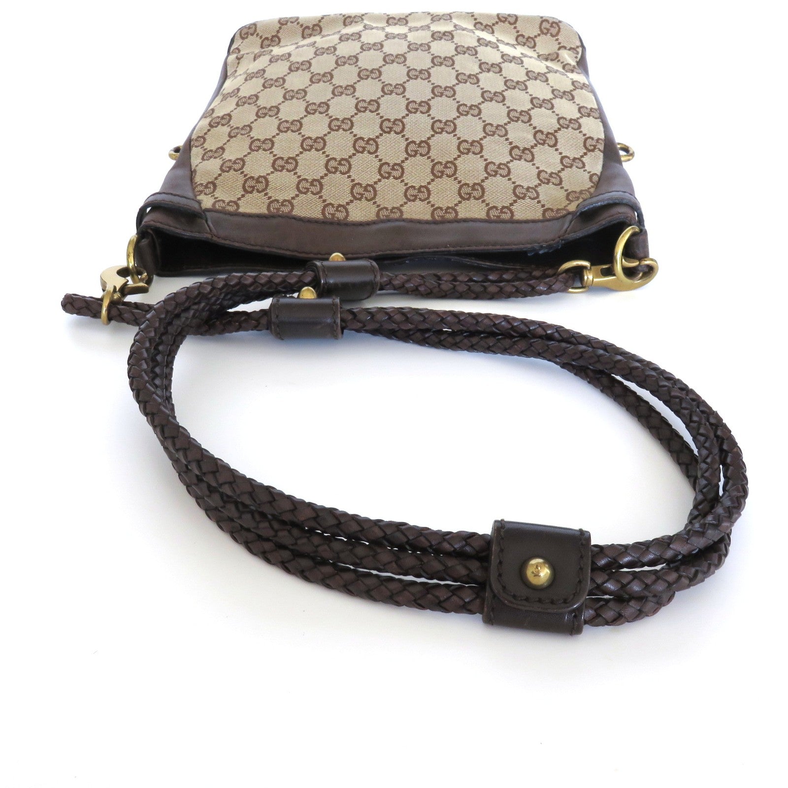GUCCI Brown GG Monogram Canvas Leather Unisex Cross Body Bag Purse Authentic