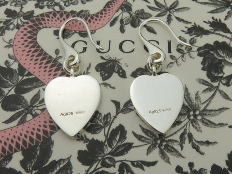 Gucci Sterling Silver Trademark Heart Dangle Earrings Price Includes US Tariff