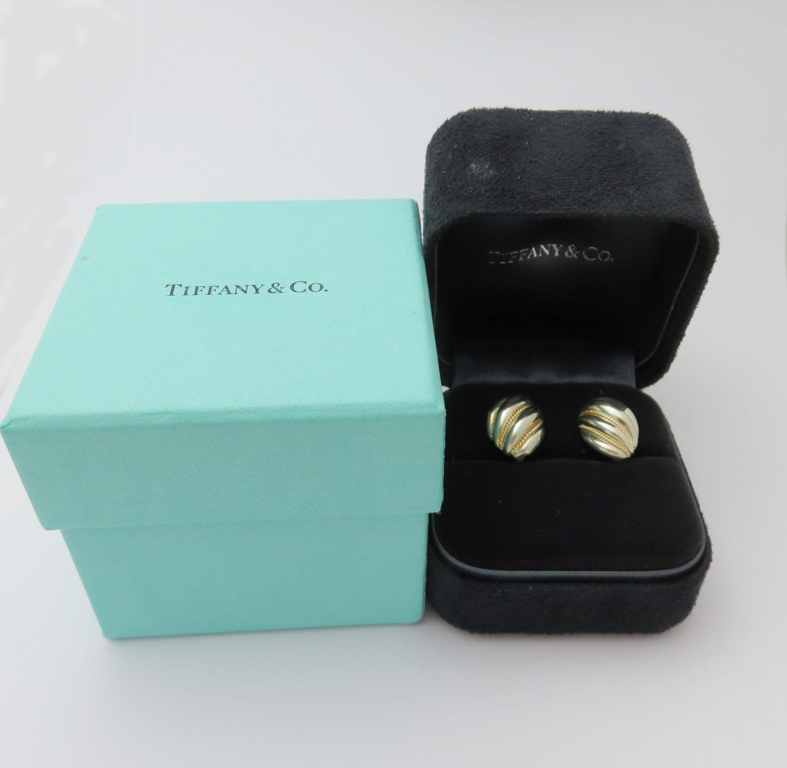 TIFFANY & CO 925 Silver 18K Gold Twist Rope Clip On Earrings with Velvet Box