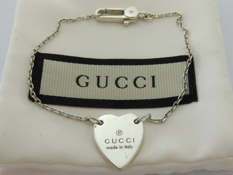 Gucci Sterling Silver Trademark Heart Bracelet Price Includes US Tariff