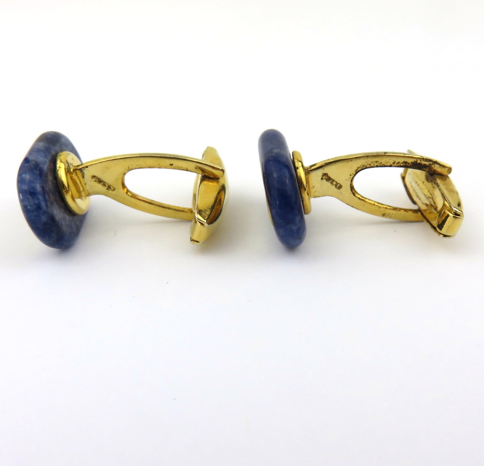 Gucci Vintage Gold Tone Metal Blue Stone GG Logo Cufflinks Made in Italy Rare