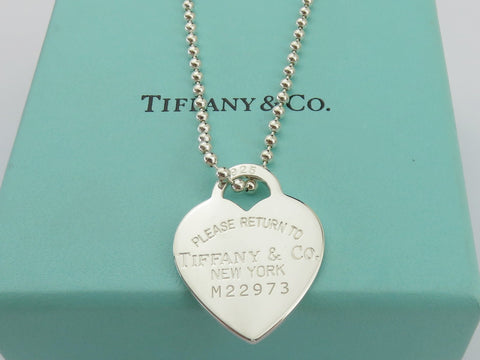 TIFFANY & CO Silver Return to Tiffany Heart Tag Long Beaded Chain Necklace