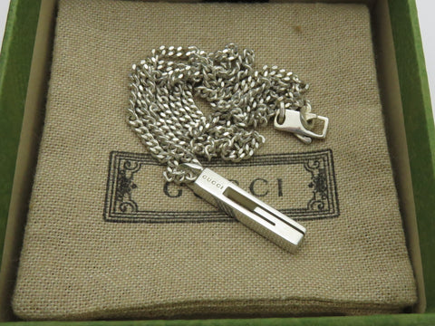 Gucci Sterling Silver Stencil G Logo Chain Link Unisex Pendant Necklace