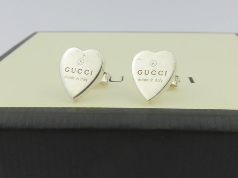 GUCCI Sterling Silver Trademark Heart Tag Earrings Price Includes US Tariff