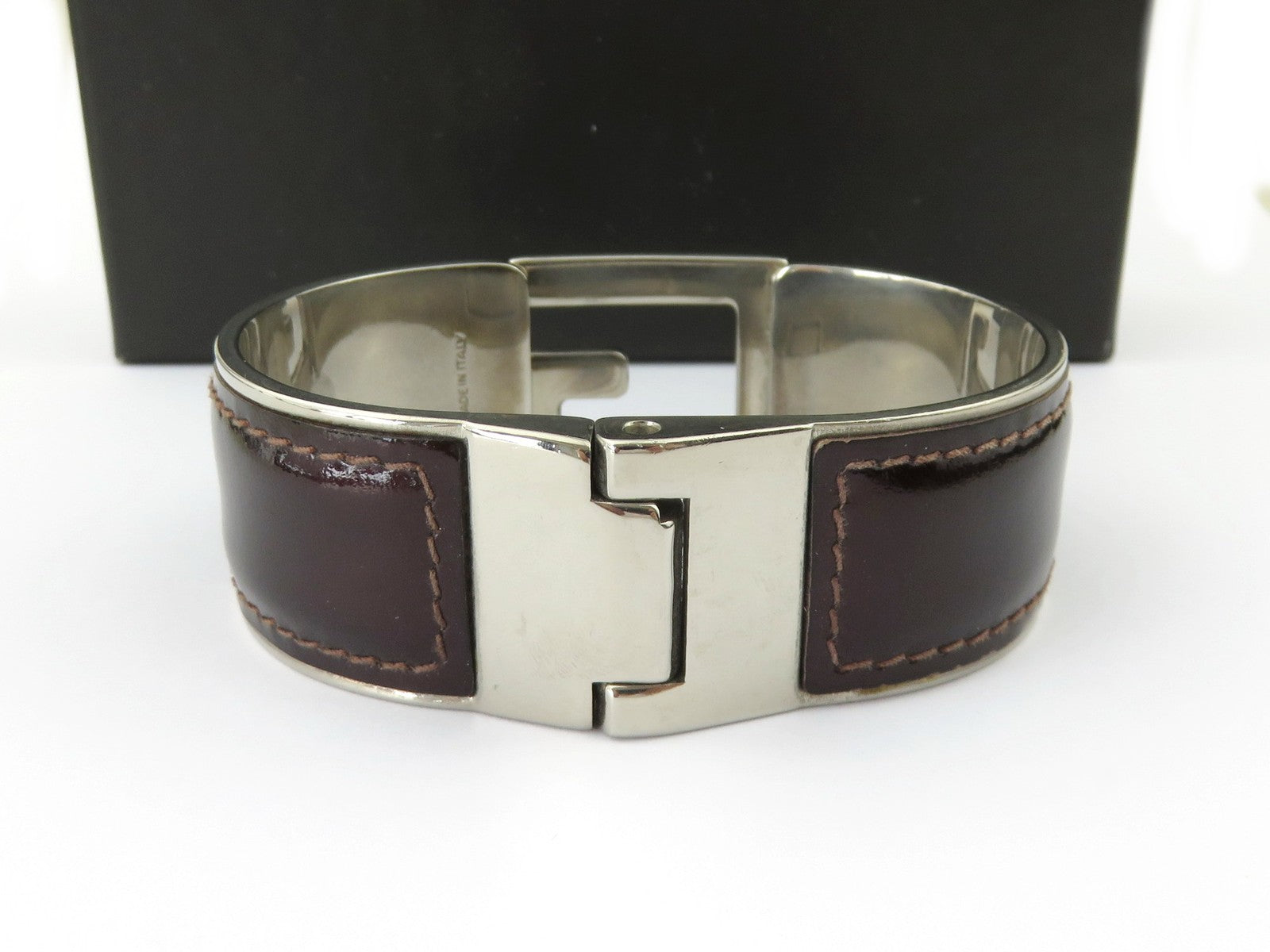 GUCCI Bordeaux Leather Metal G Logo Bangle Bracelet Price Includes US Tariff