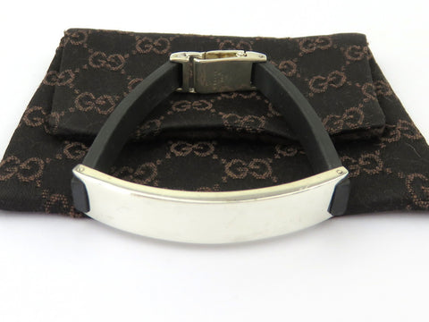 GUCCI Sterling Silver Black Rubber Bracelet Price Includes US Tariff