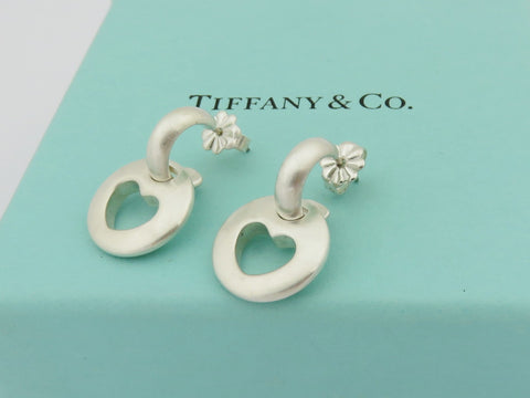 TIFFANY & CO Sterling Silver Carved Heart Dangle Earrings
