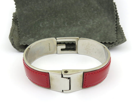 GUCCI Red Leather Metal G Logo Bangle Bracelet