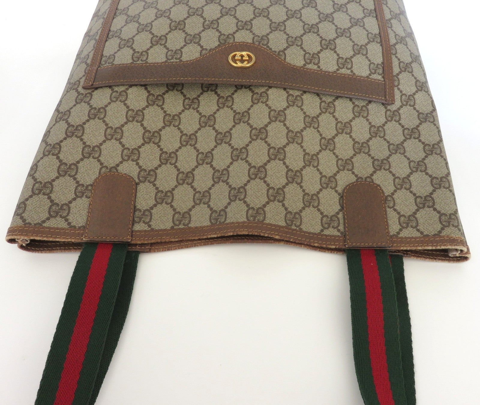 GUCCI GG Monogram Canvas Leather Large Brown Tote Shoulder Bag Authentic Italy