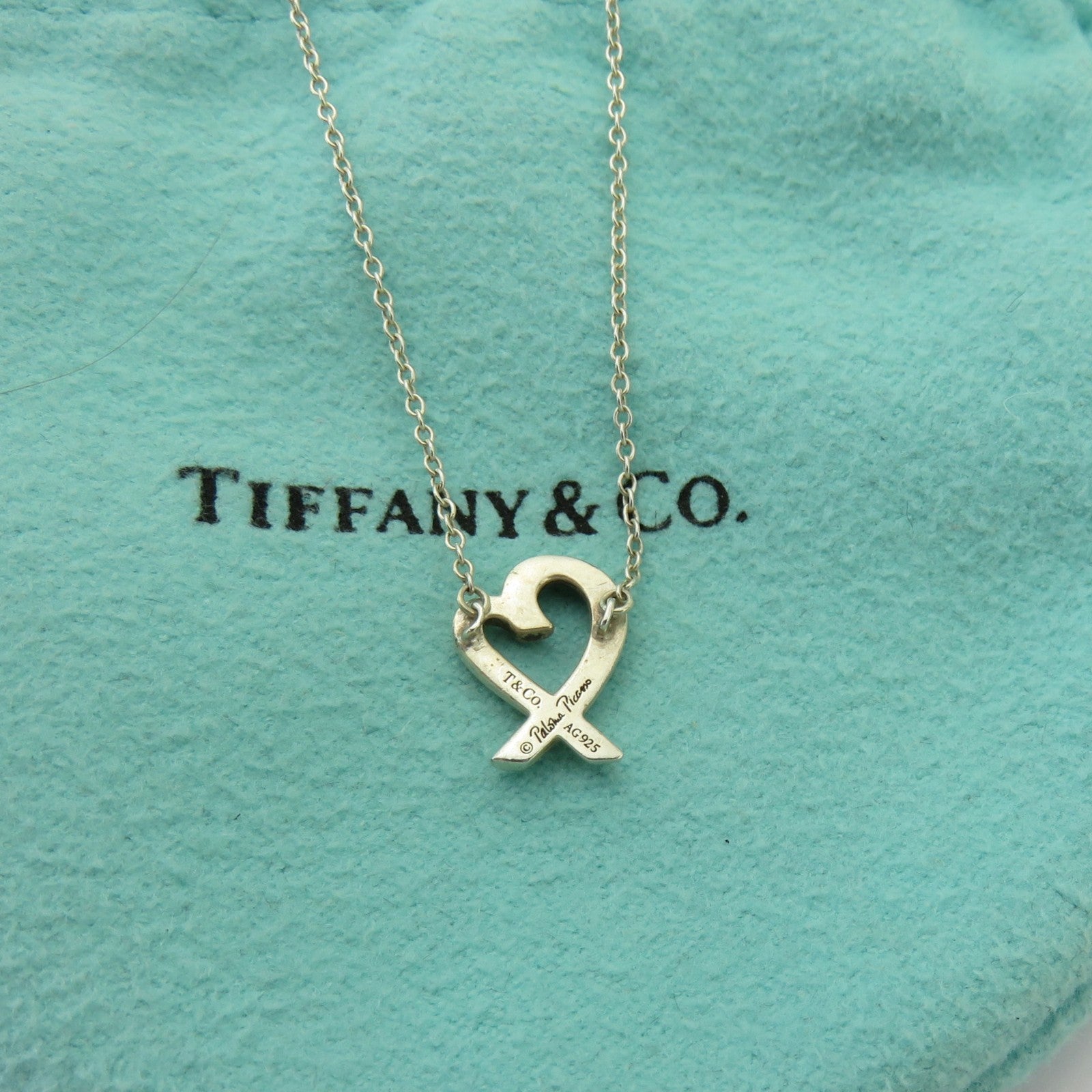 TIFFANY & CO 925 Sterling Silver Small Loving Heart Pendant Necklace