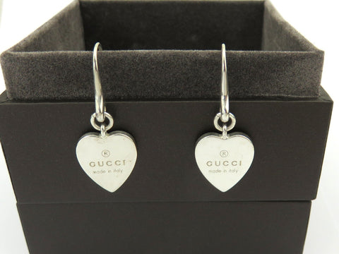 Gucci Sterling Silver Trademark Heart Dangle Earrings